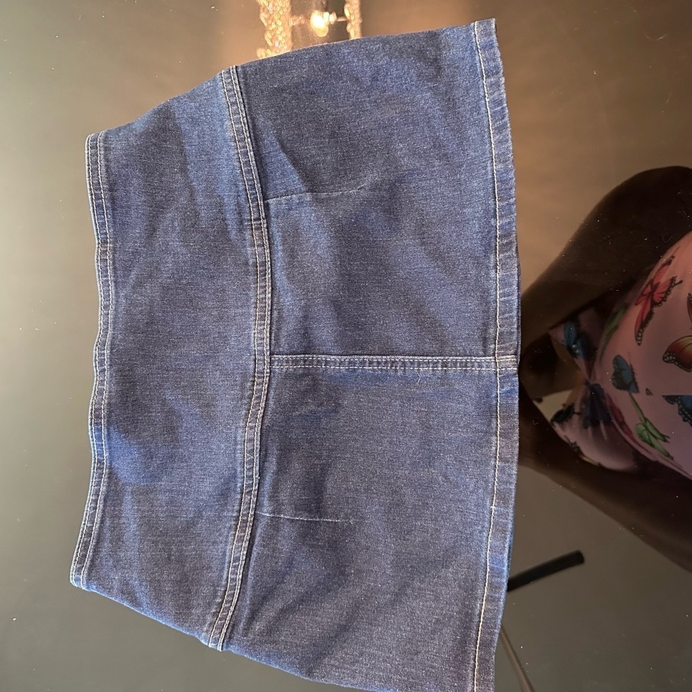 Blue Denim Mini Skirt with Gold Accents - Picture 2 of 3